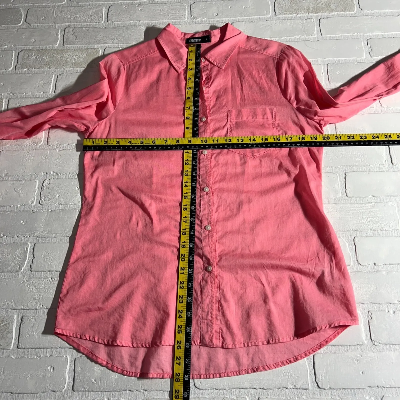 Estampa Shirt Women Large Pink Cotton Button Up Collared Lightweight Long Sleeve - Image 2