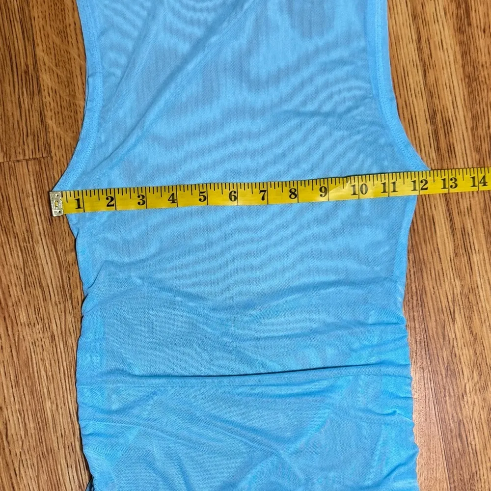 Wild Fable Womens Blue Mesh Swim Cover Up Ruched Drawstring Dress Size Pool XS - Image 4