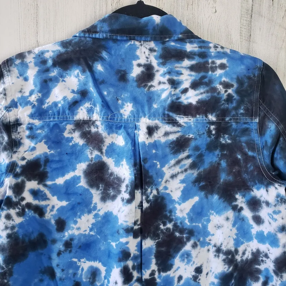 Madewell Black & Blue Crinkled Tie Dye Button Down Shirt Women's Size Medium - Image 9