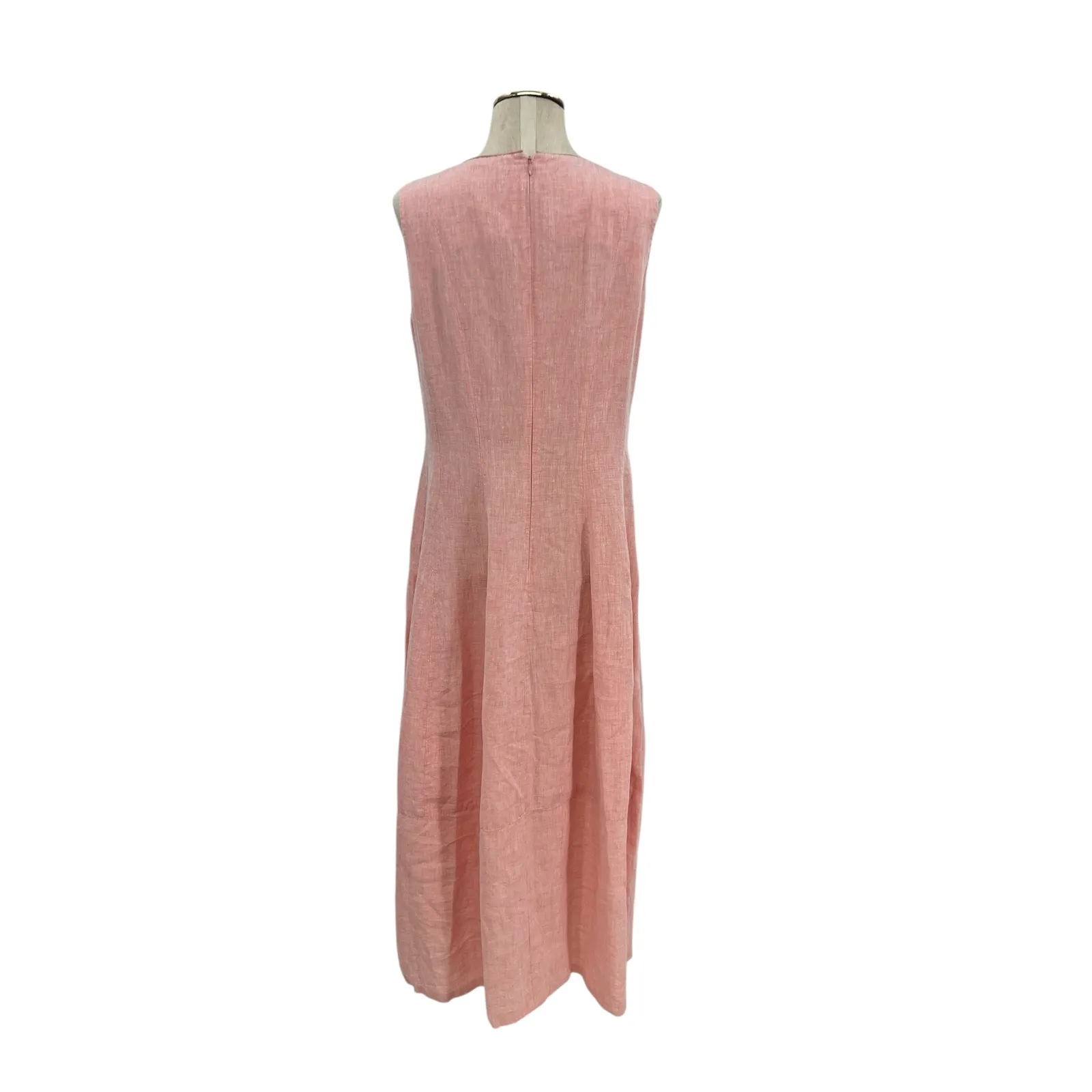 Lafayette 148 New York Pink Linen Midi Dress Sleeveless Embellished Neck Size 8 - Image 7