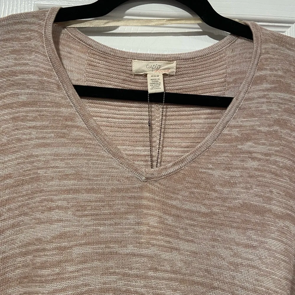 NWT Cupio Size M Draped Pullover Sweater High Low Hem Beige V Neck Flowy Long - Image 2