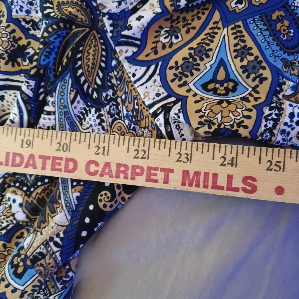 Kasper Plus Womens Belted Middi Fit & Flare Paisley Blue Tan Dress 22W.  - Image 6