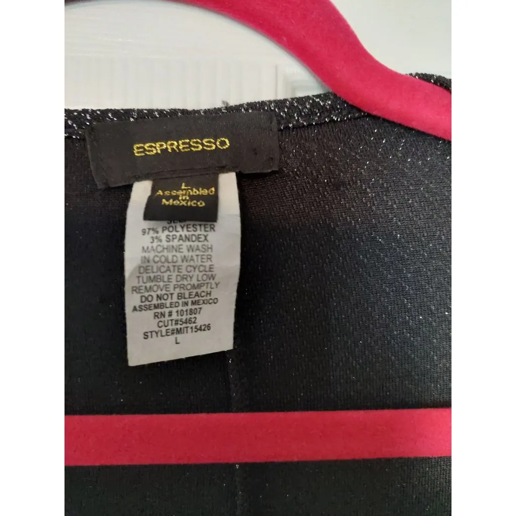 Espresso Womens Sparkly Dolman Sleeve Top L Polyester/Spandex Black & Silver Size L - Image 2