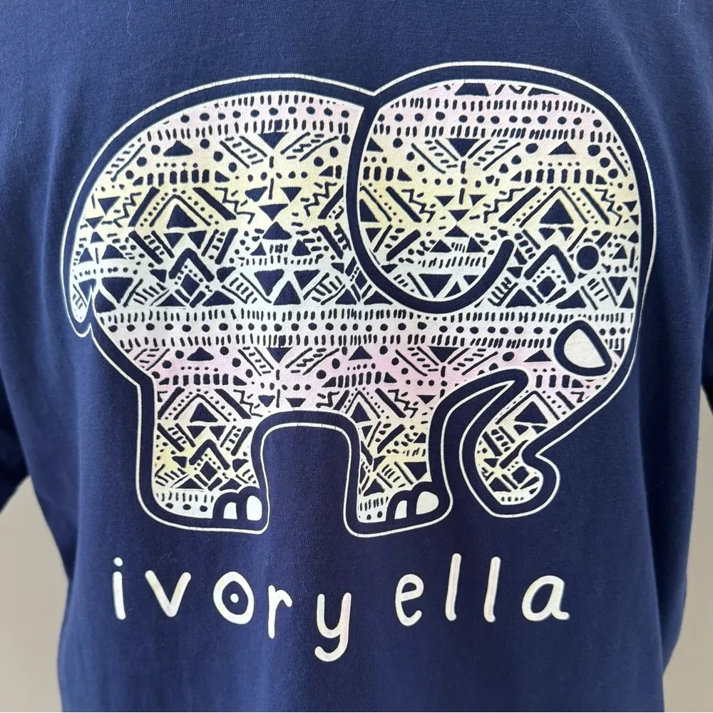 Ivory Ella T-Shirt Womens M Short Sleeve Crew Neck Pocket Graphic Blue Cotton - Image 3