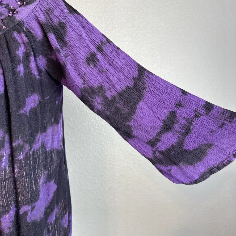 Sacred Threads  Womens Tunic Top One Size Purple Black Tie Dye Beaded Sequins - Image 3