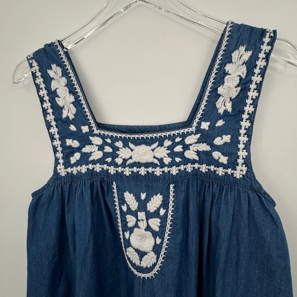 Lovers + Friends Dream Catcher tank top chambray floral embroidered blue white - Image 2