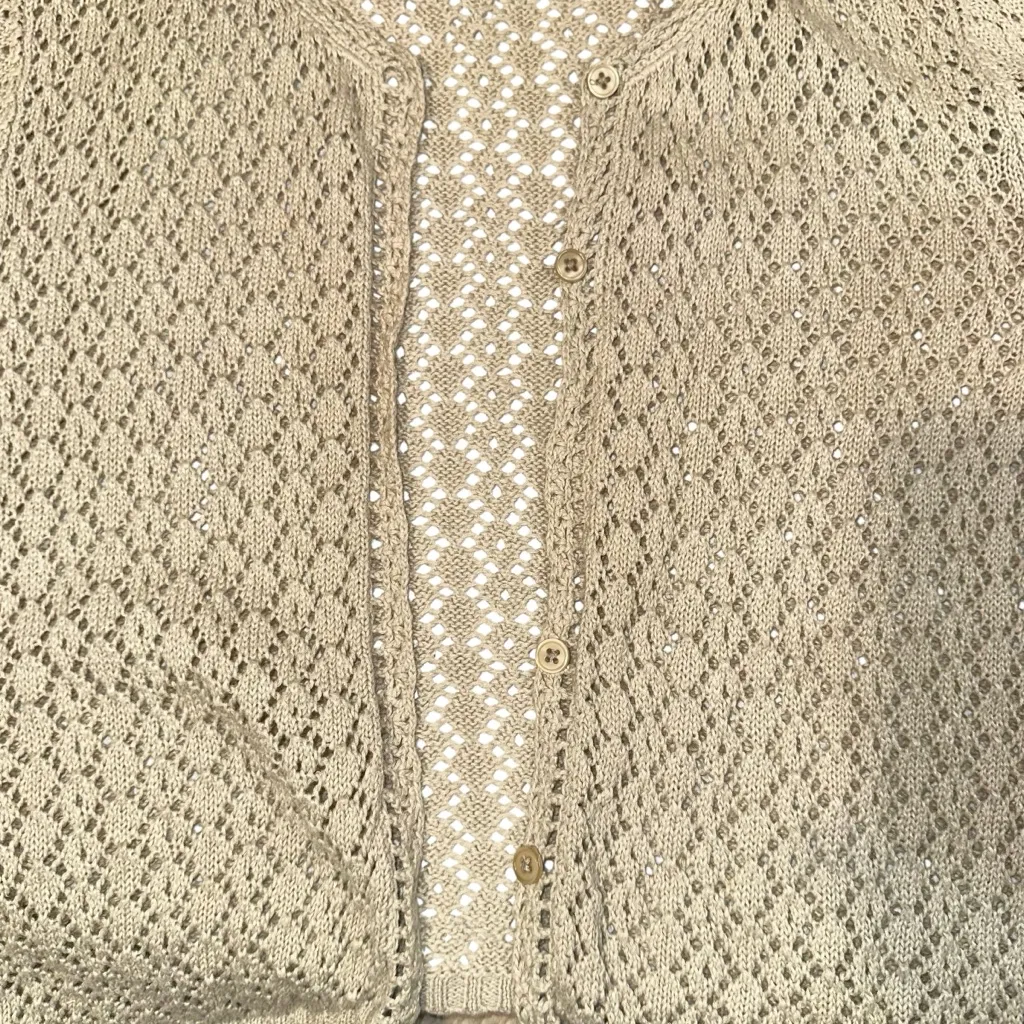 Abercrombie & Fitch Vintage Ramie Cotton Blend Knit Crochet Cardigan LARGE Y2K - Image 7