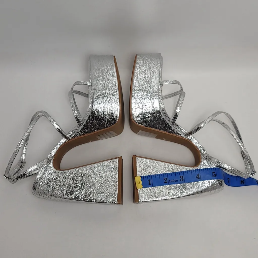 Aqua Chance Strappy Open Toe Platform Block Heels Metallic Silver Sandals Sz 8.5 - Image 8
