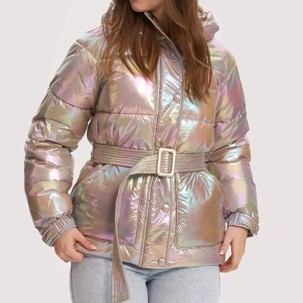 NEW Noize Bonita Holographic Puffer Jacket Size XS Metallic Tanzanite Ski Sporty Silver - Image 16