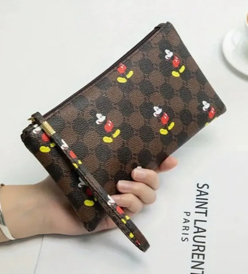 Mickey Mouse Brown Monogram Wristlet Clutch Wallet Zip Pouch Disney Style NWT Red - Image 1