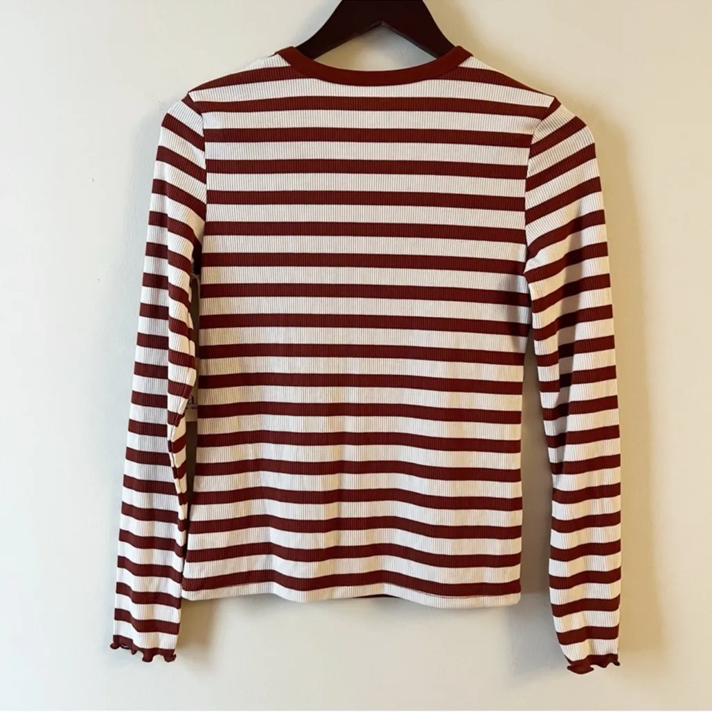 A.N.A Maroon Striped Ribbed Knit Long Sleeve Top Size XS NEW - Image 8