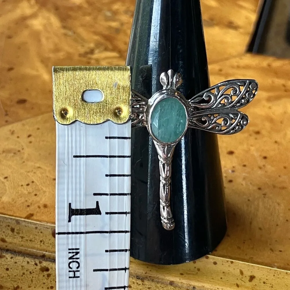Natural Emerald Sterling Silver Dragonfly Ring Size 8 Green - Image 6