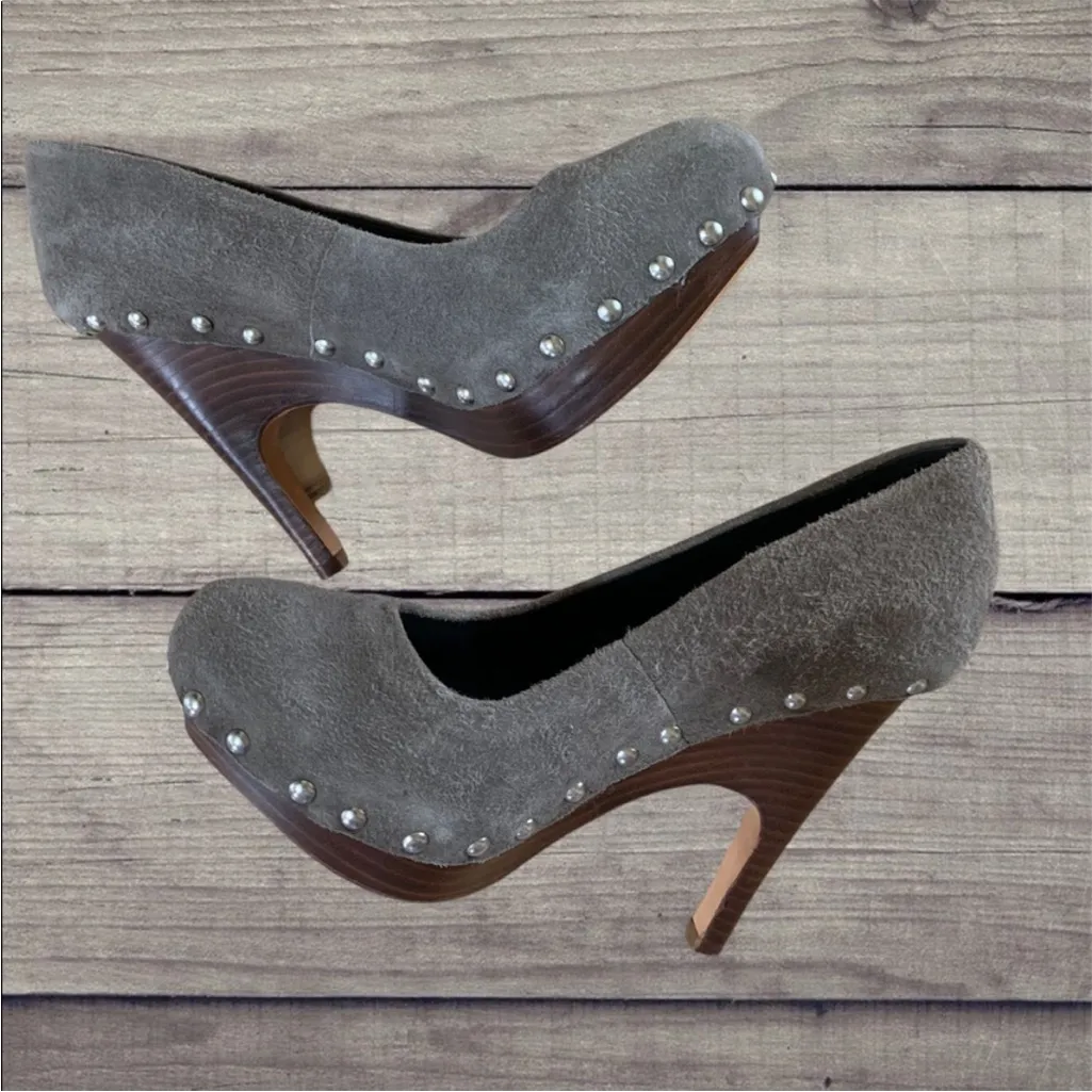Dolce Vita DV Heeled Stilettos Suede Round Toe Womens 6 Studded Taupe Gray - Image 16