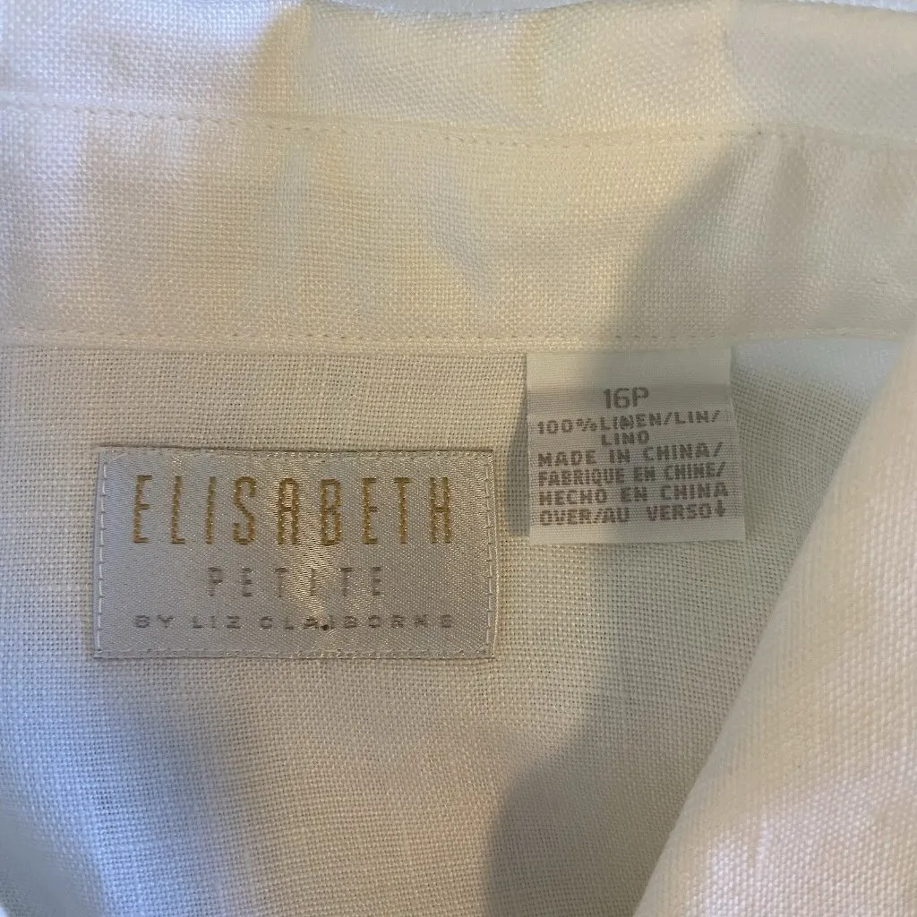 Elisabeth by‎ Liz Claiborne 100% Linen White Button Shirt Women’s 16 P Lagenlook - Image 6
