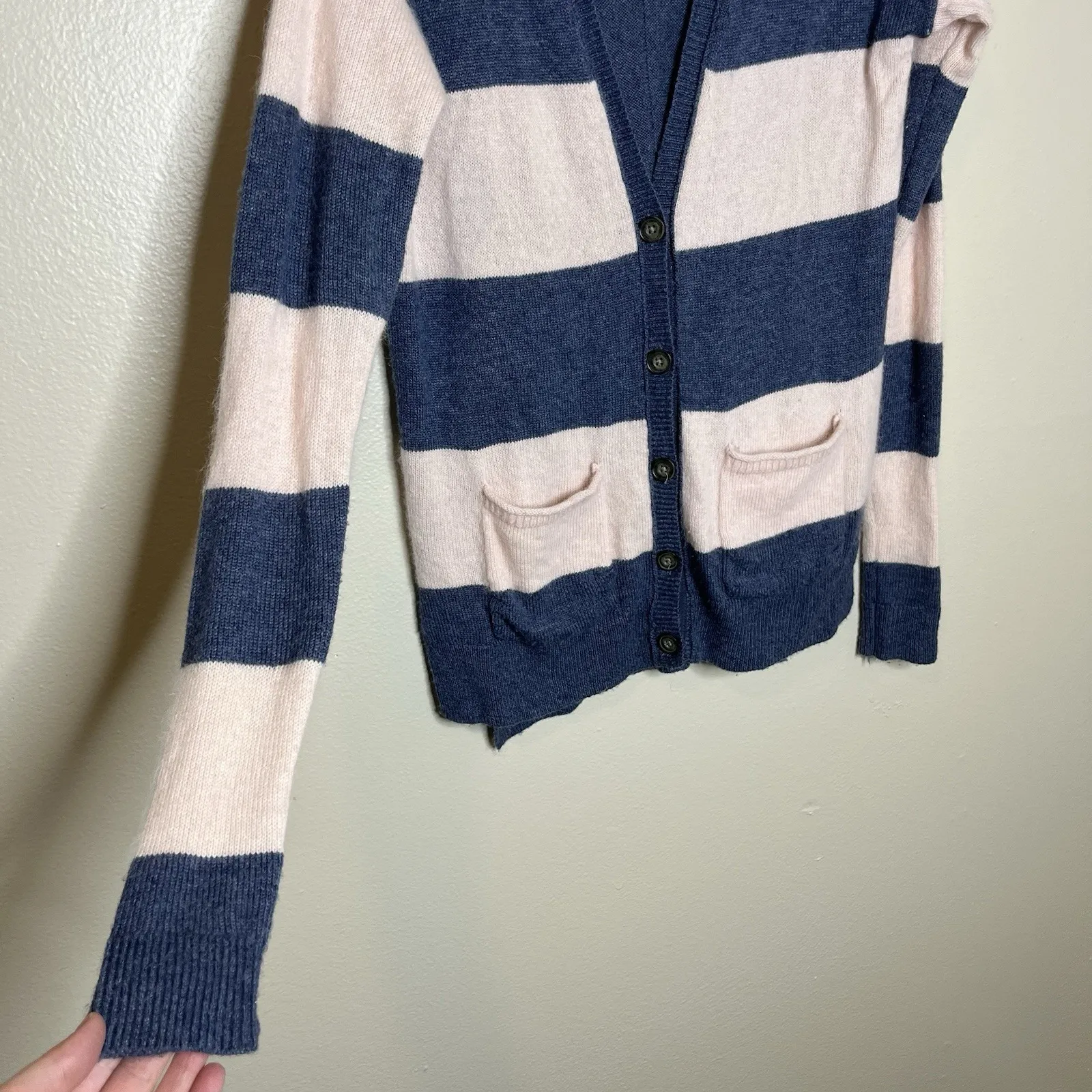 VINTAGE Y2K ABERCROMBIE & FITCH Wool Blend Cable Knit V-Neck Cardigan Pockets L - Image 7