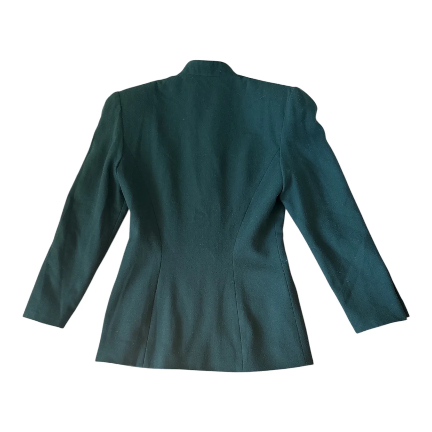 Vintage Green Wool Blazer Mandarian Collar Gold Button Women's Size 8 - Image 4