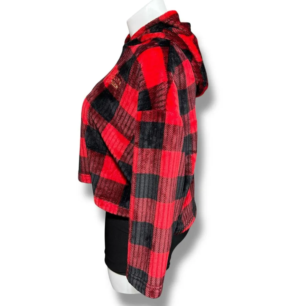 Joyspun Womens Fleece Hoodie Buffalo Plaid Hot Chocolate Weather Red Black Large - Image 4