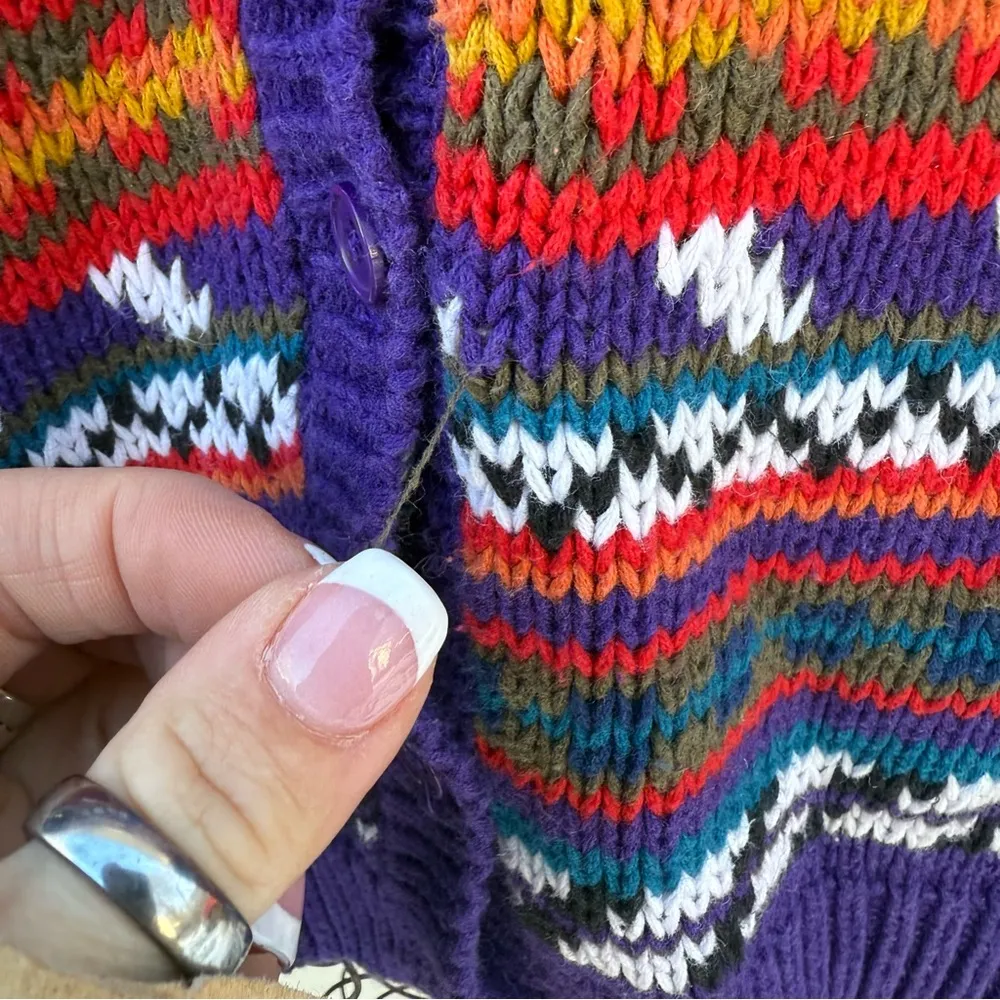 Vintage 90s Northern Isles Purple Fair Isle Gorpcore Knit Cardigan Sweater XL - Image 5