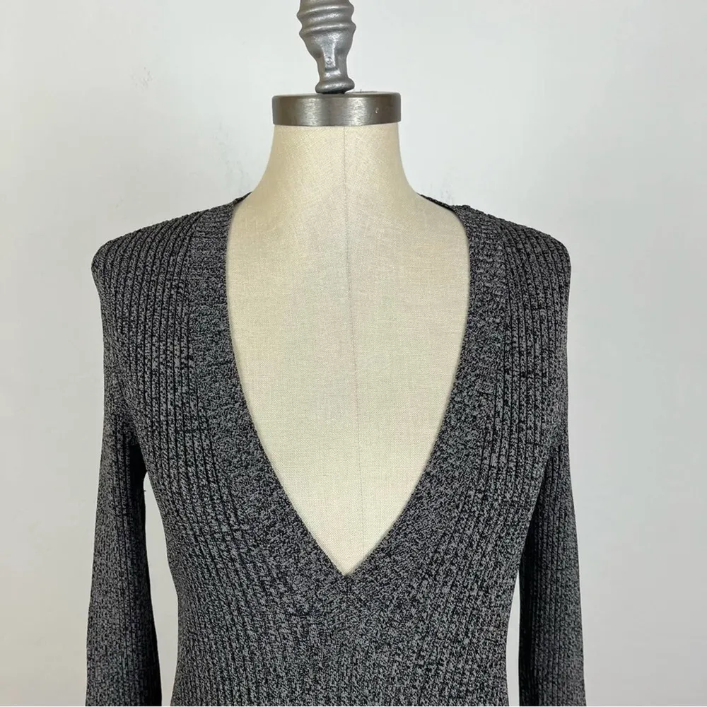 Intermix Dark Grey Ribbed V Neck Mini Dress - Image 3