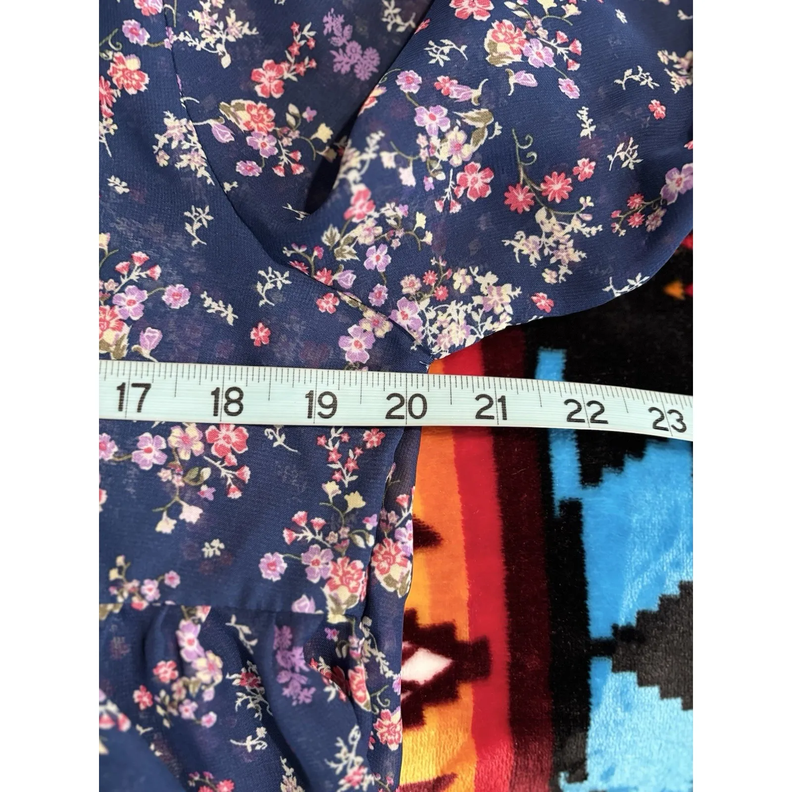 Crave Fame Floral Sheer/Chiffon Keyhole Long Bell Sleeve Size L Flowy Boho - Image 6