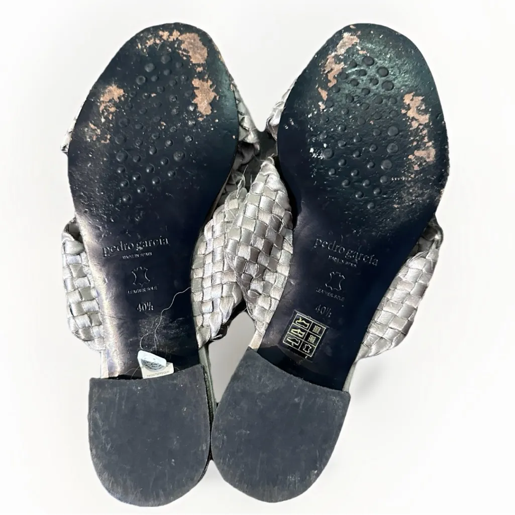 Pedro Garcia Elif "Pipa Satin" Slide Open Sandals 40.5/10‎ USA Swarovski Crystal Gray - Image 4