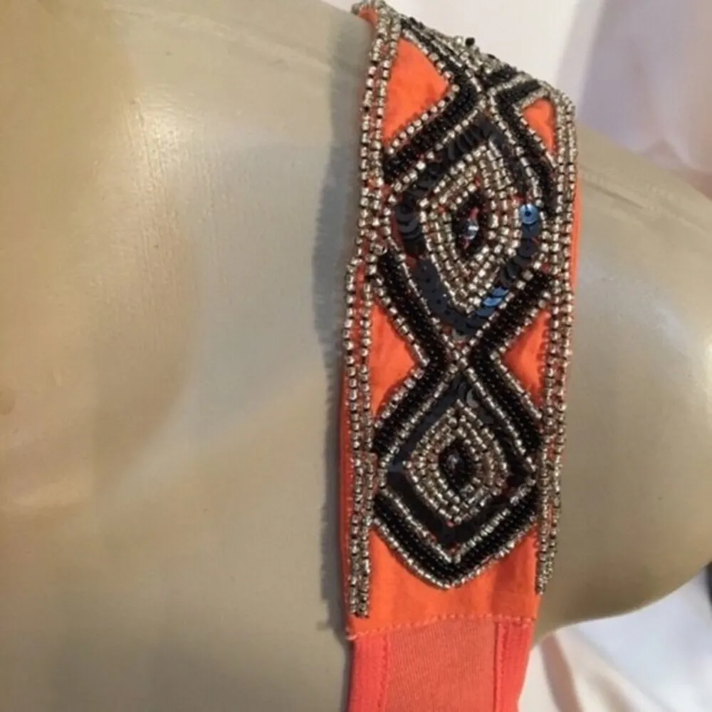 Guess Orange Sleeveless Sheer Sequin Shoulder Tank Top S - Image 7