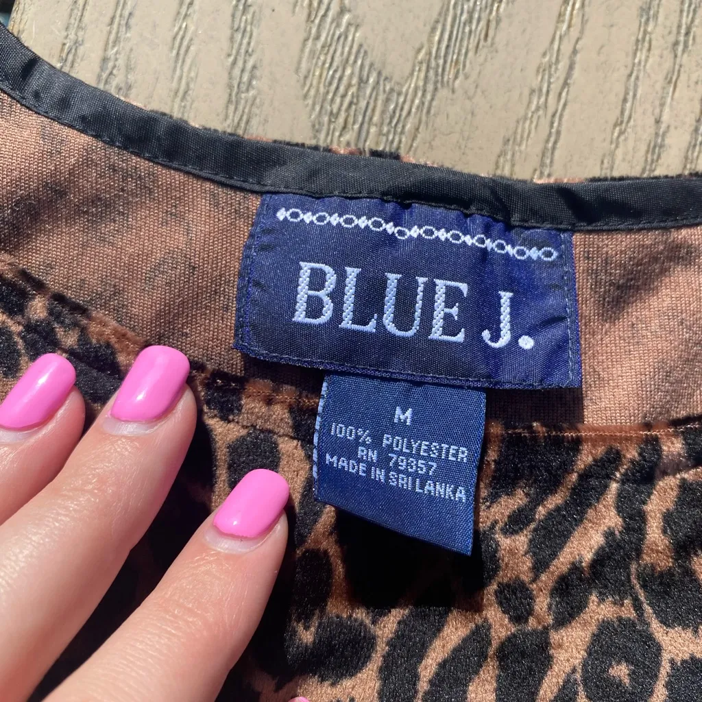 Vintage Maxi Velour Cheetah Print Dress Medium Blue J retro Y2K Black - Image 3