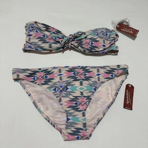 Arizona Jeans Pink Pattern Swimwear Set Bikini Bottom / Top Size XL Extra Large - Image 1