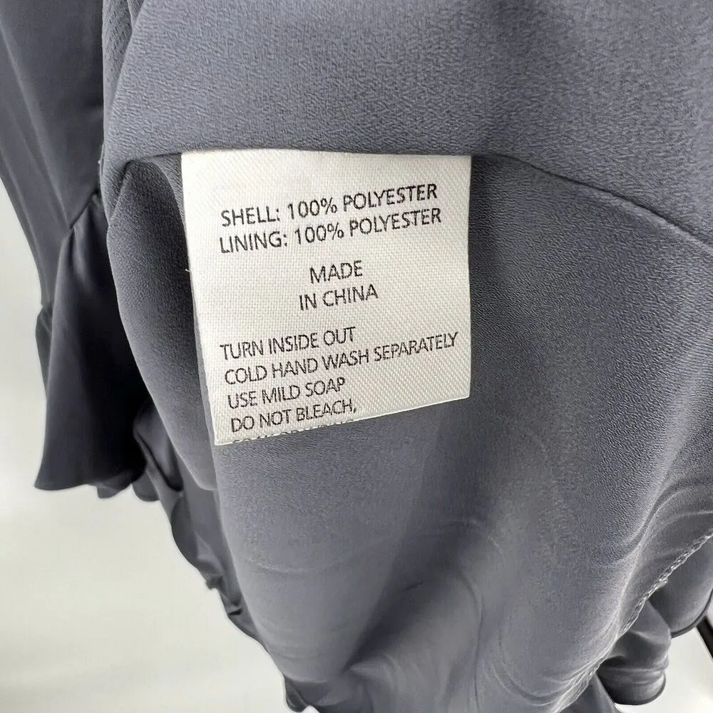 Shona Joy Zephyr Luxe Ruffle Wrap Midi Dress Slate Gray Cap Sleeves Hi-Lo Size 4 - Image 11