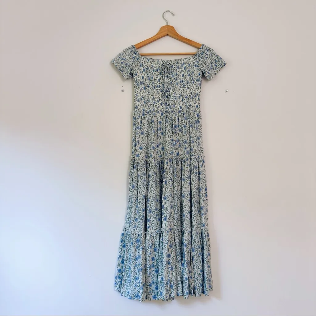 NEW Francesca’s Rosemary Off Shoulder Smocked Midi Dress Blue Size XS - Image 7