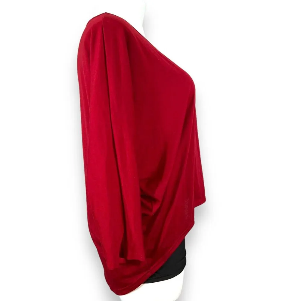 Womens Shirt Top Dolman Sleeve Pullover Hi Low Slouch Fit Red XXL - Image 3
