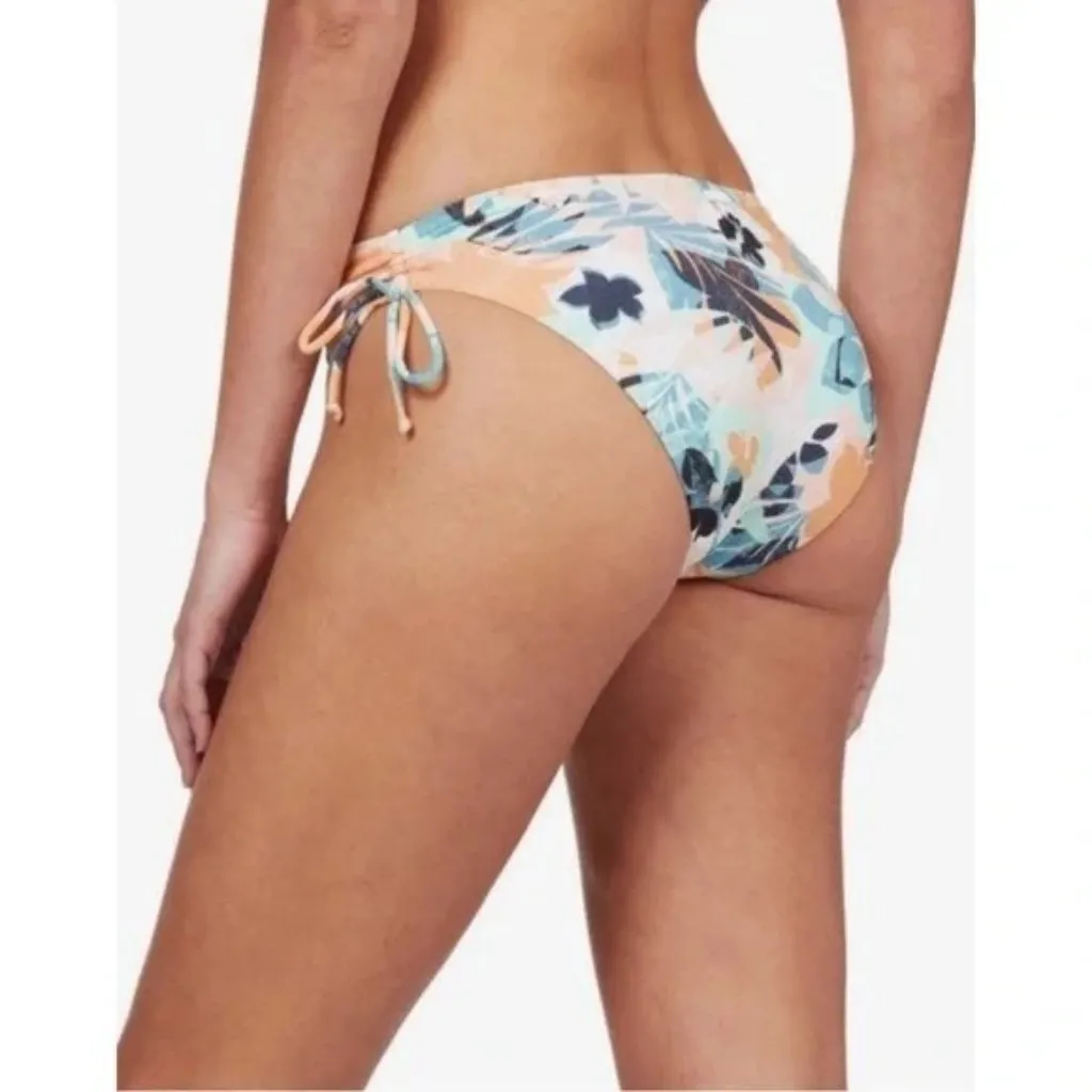 Roxy Beach Classics Bikini Bottoms Full Coverage Tie Sides Floral White Blue S - Image 2