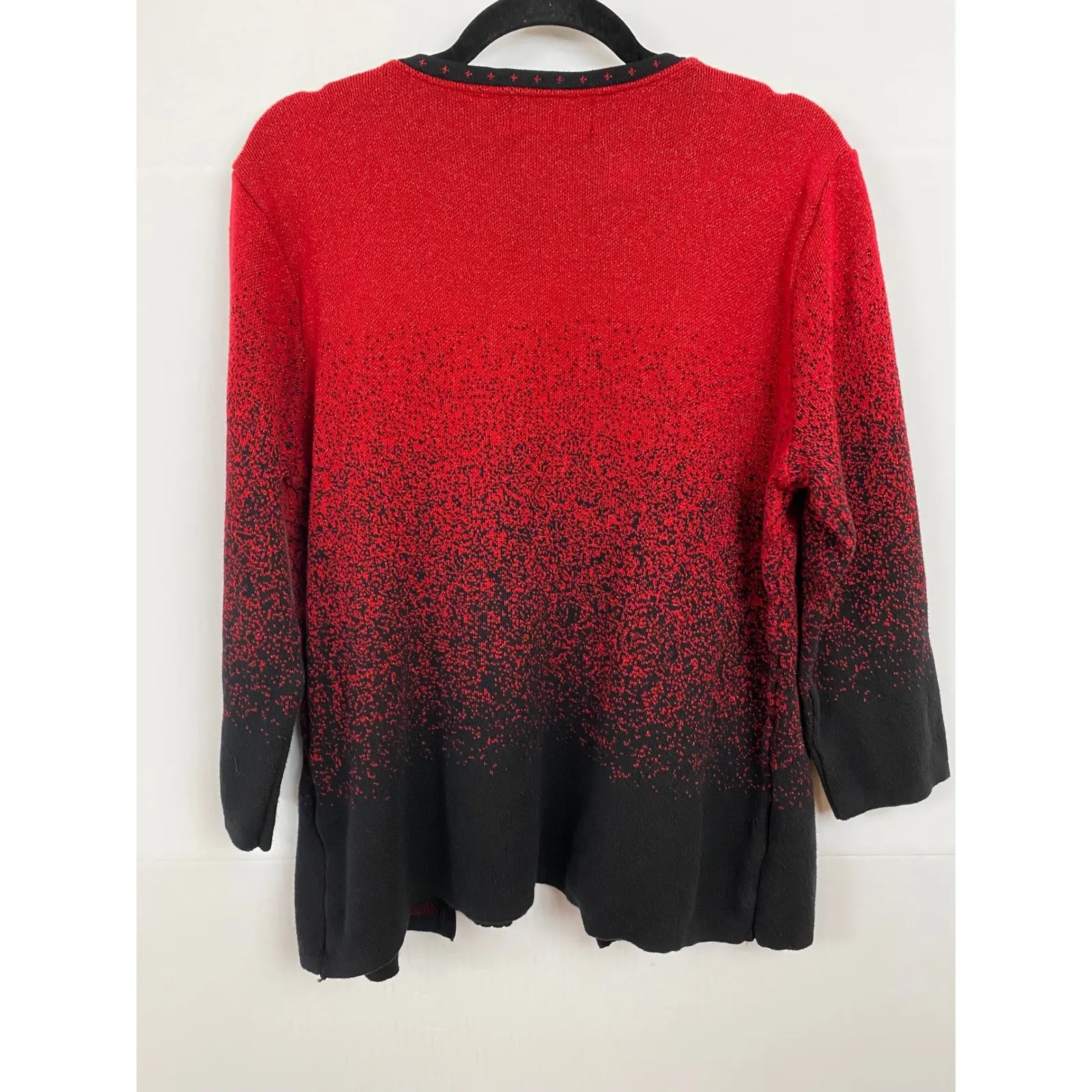 Alfred Dunner Women's Size‎ M Red Black Ombre Sparkle Cardigan Sweater - Image 6
