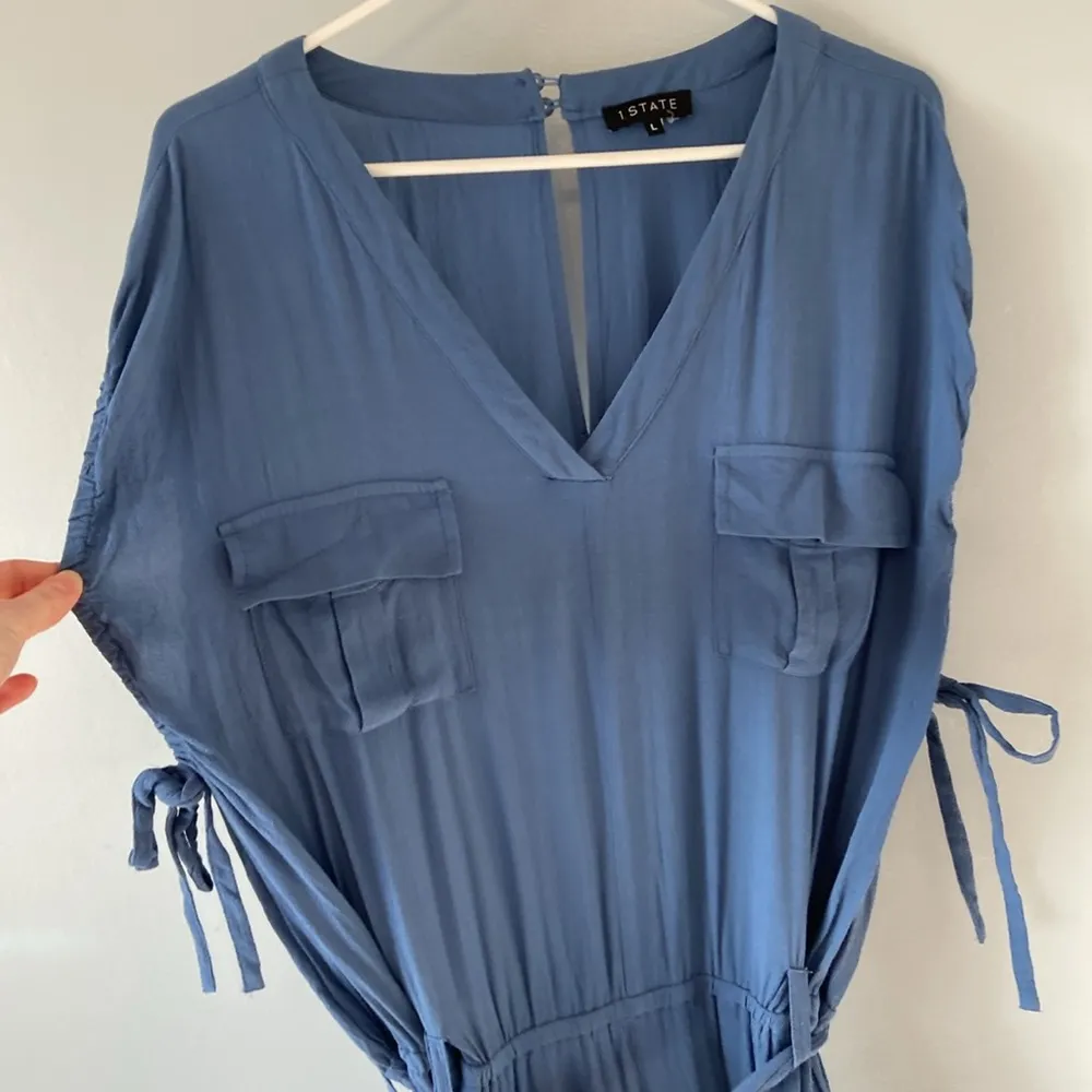 1.STATE Womens Tie-Waist Jumpsuit Light Blue Crepe Size Large Cap Sleeve - Image 4