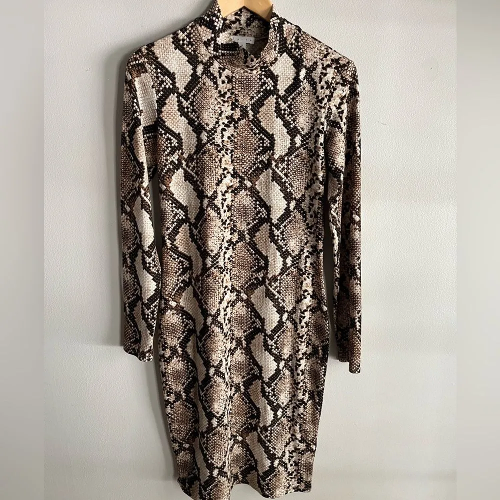 Leith Snakeskin Bodycon Midi Dress Turtleneck Long Sleeve Nordstrom M - Image 3