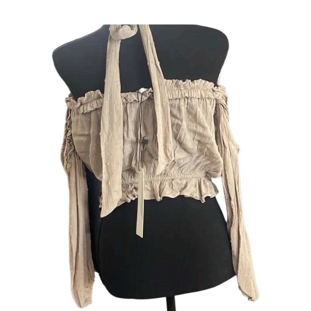 Mustard Seed Cream Ruched Ruffled Long Sleeve Blouse - Image 2