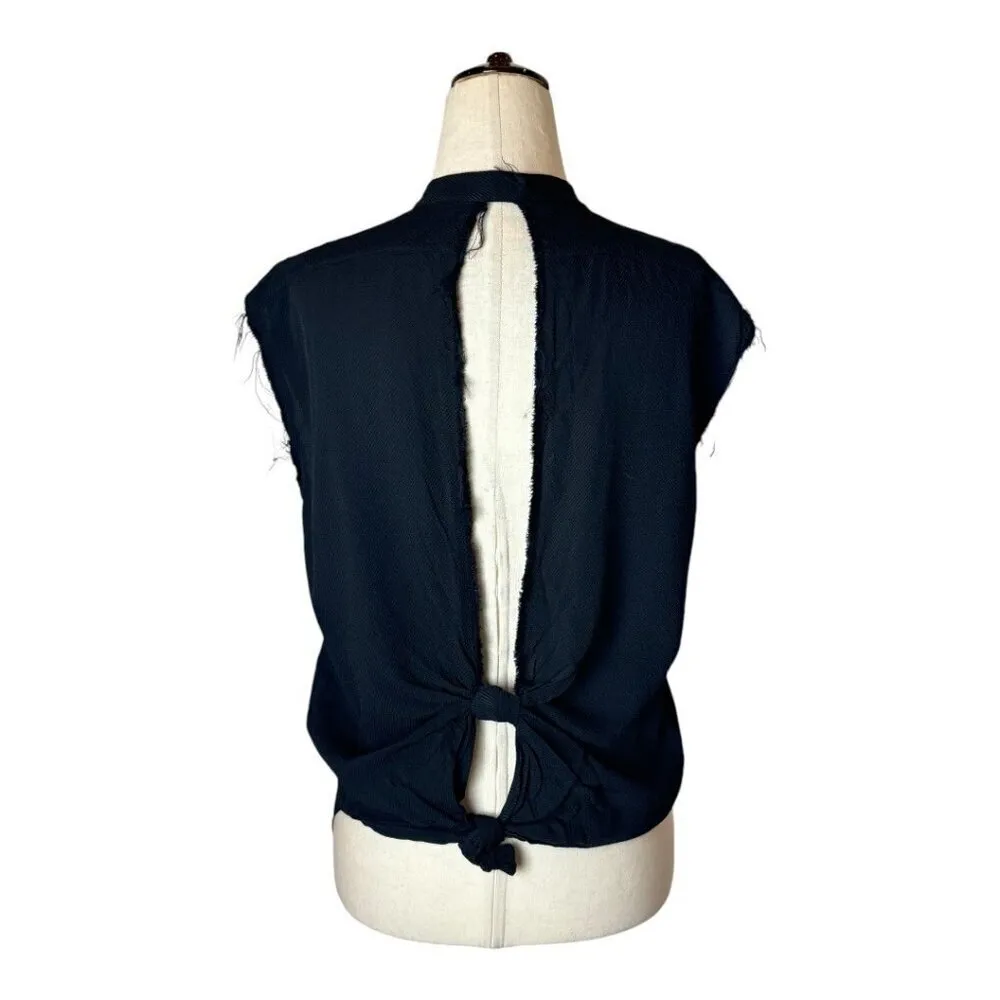 Helmut Lang ‎ Shirt Women Small Black Jacquard Split Back Knot Button Front Top - Image 4