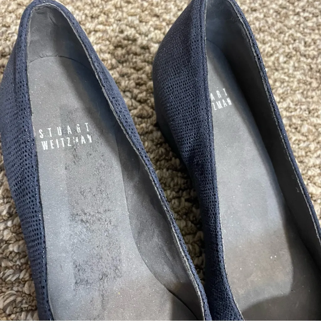 Stuart Weitzman Wedge Shoes Navy with buckle bow toe - Image 11