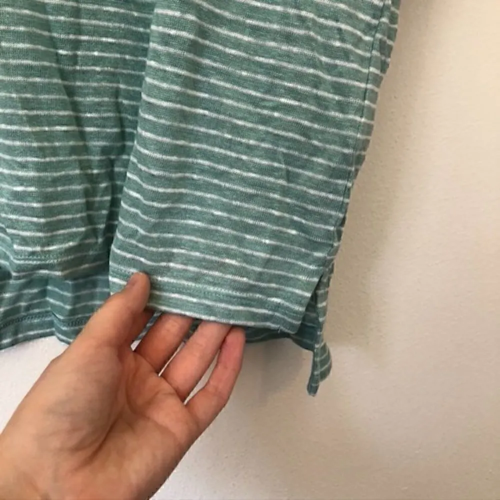 NEW NWT NICOLE MILLER Aqua Green White Stripe 100% Linen Boxy Short Sleeve Top S - Image 8