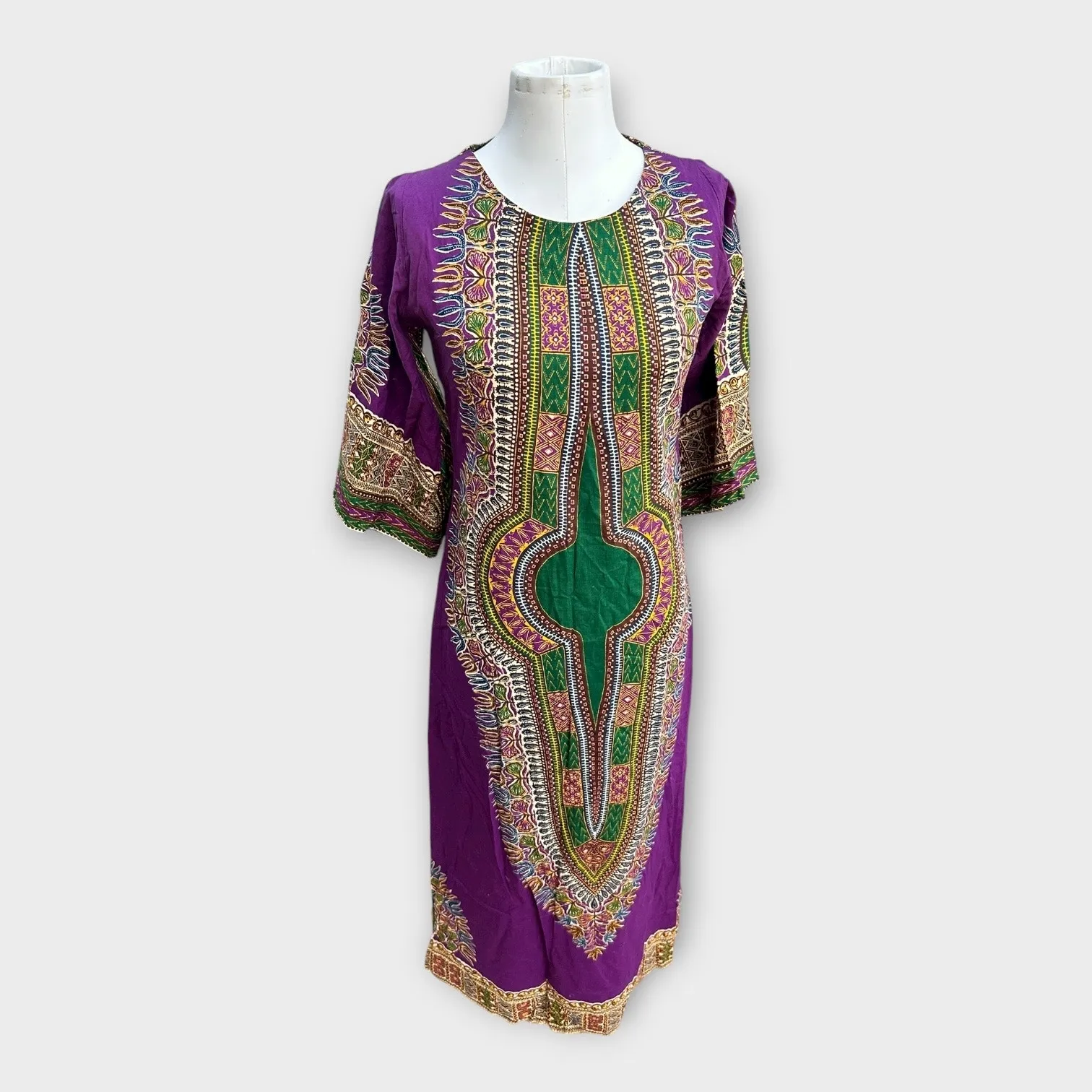 Vintage 70s Dashiki Kenya African Tunic by Waltz Colorful Tribal 38x56 Hippie Purple - Image 2