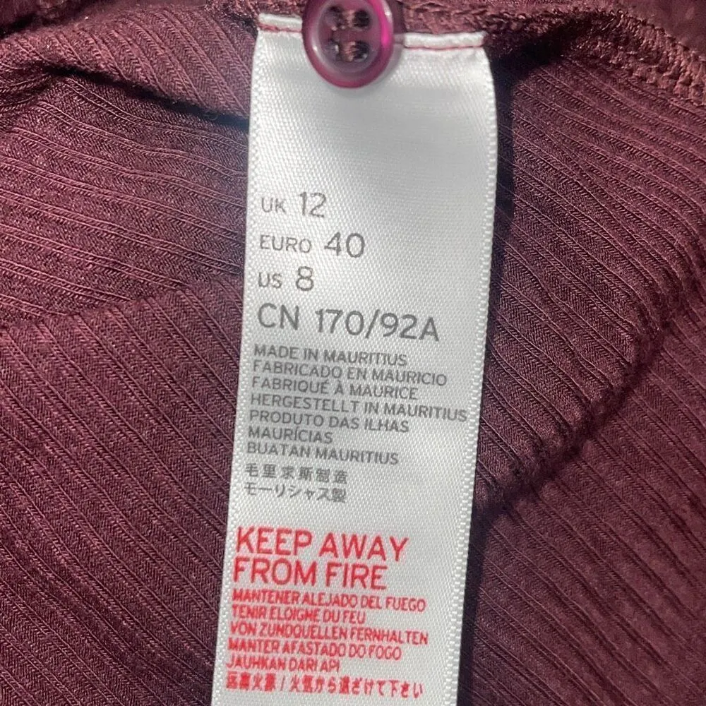 Topshop Womens Ribbed Keyhole Cutout Long‎ Sleeve Bodysuit Burgundy Size 8 - Image 6