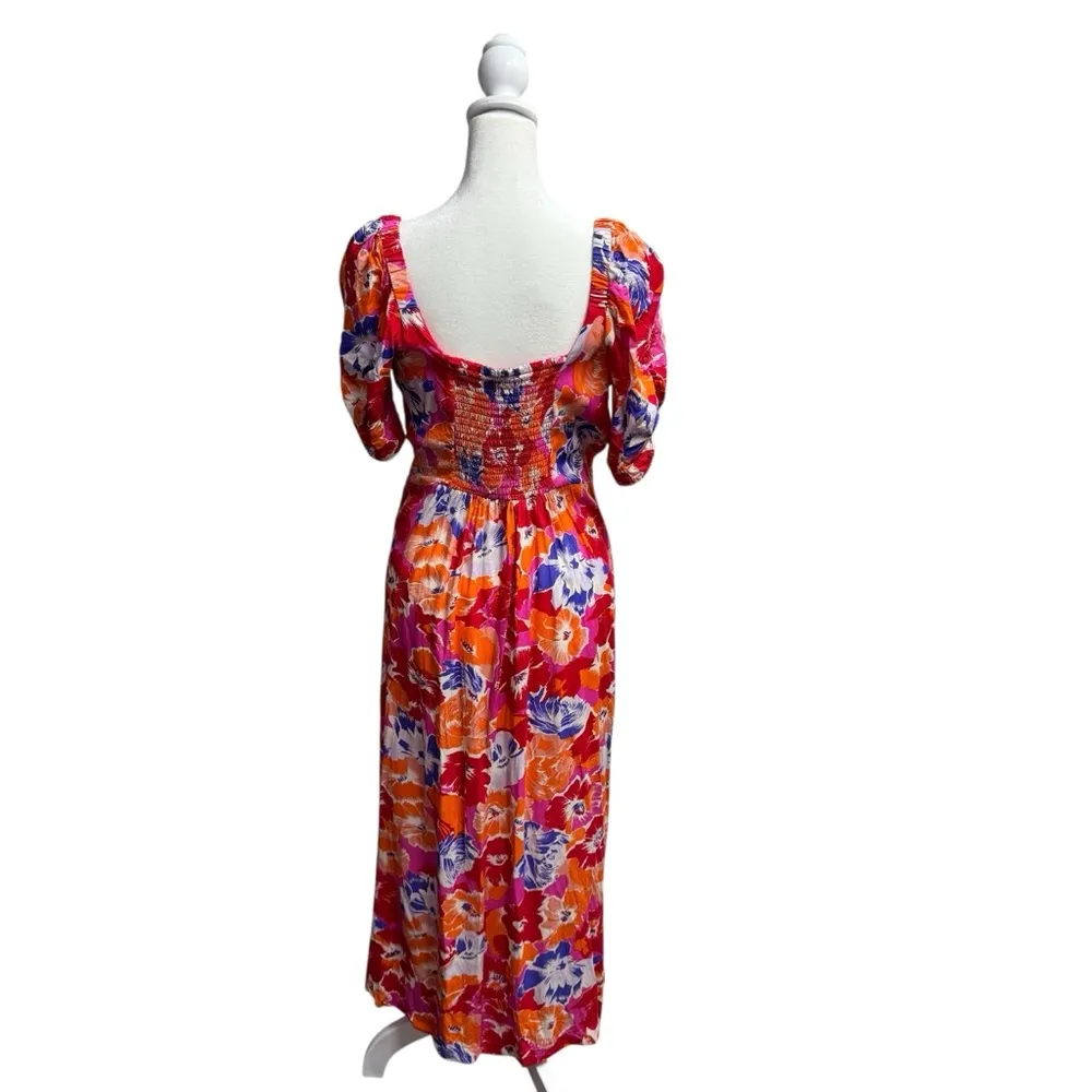L*SPACE Alissa Square Neck Short Sleeves Midi Dress Super Bloom Floral Medium M - Image 4