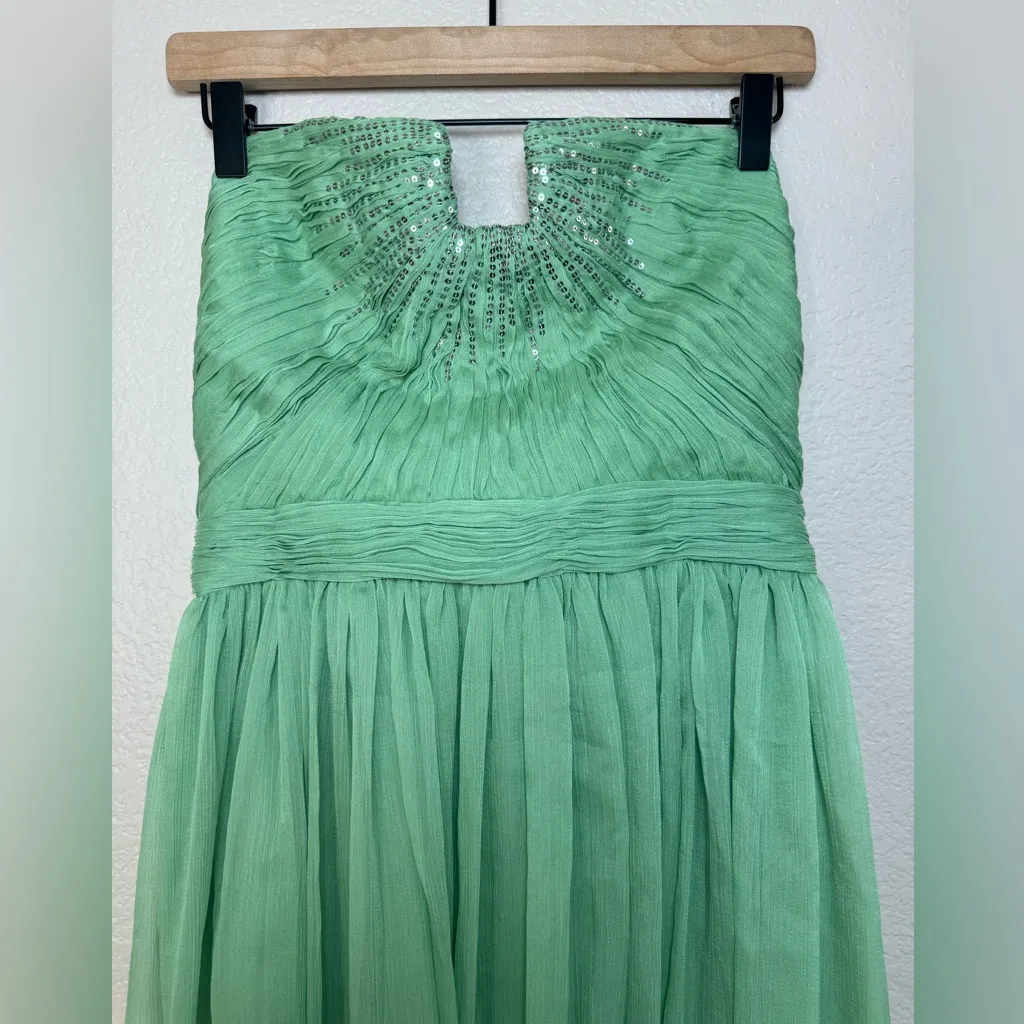 Halston Heritage Meadow Embellished Mint Green Strapless Chiffon Mini Dress 6 - Image 8