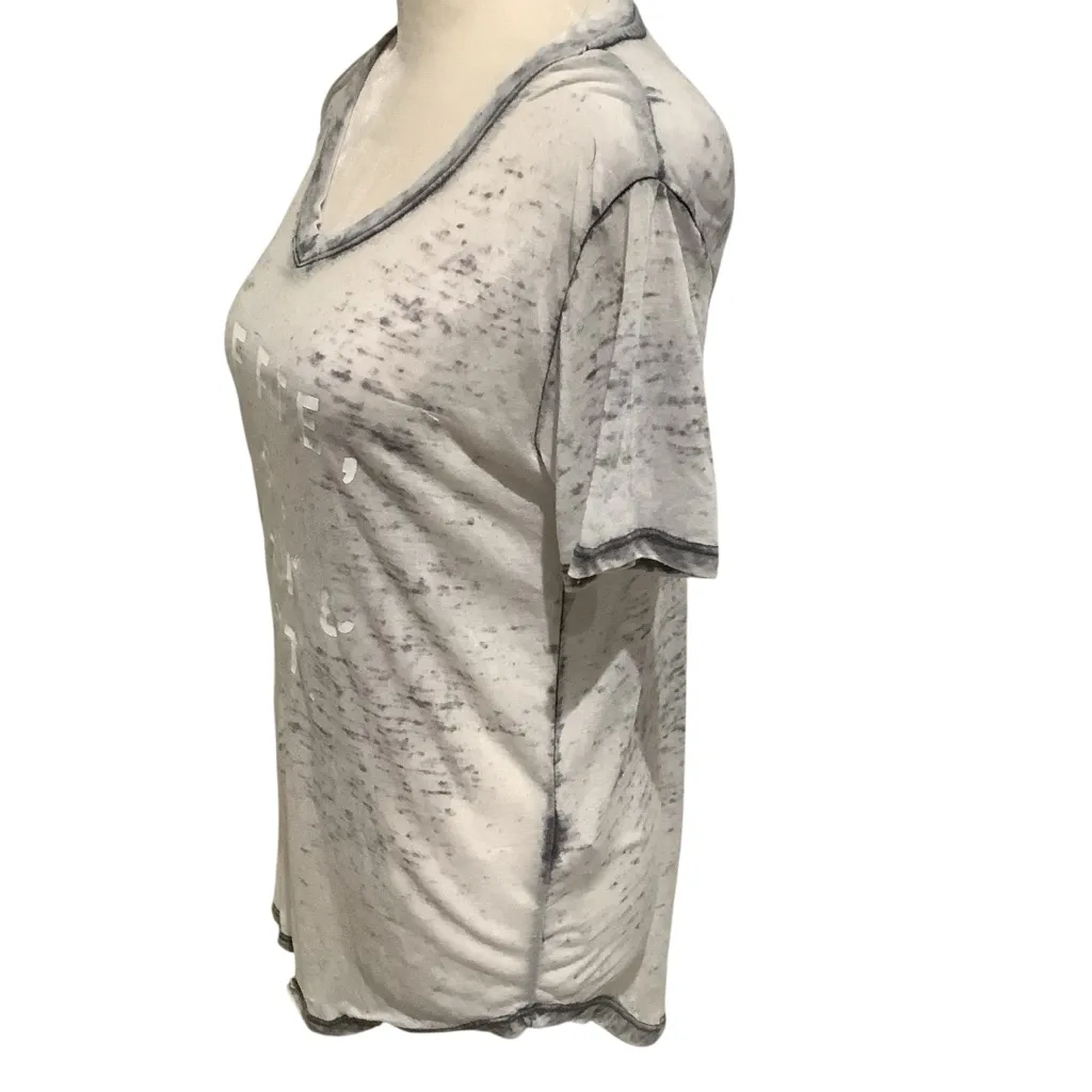 Women’s Distressed Gray Graphic High Low V Neck shirt COFFEE PETS PEACE & QUIET. - Image 8