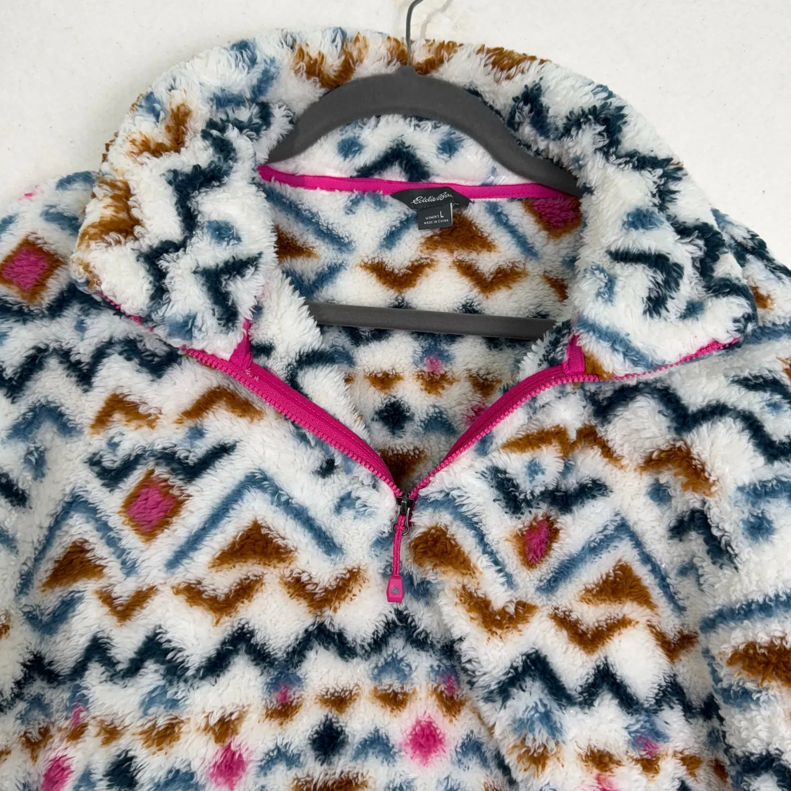 Eddie Bauer Aztec Print Soft Plush Fleece Pullover Sweater 1/4 Zip Size Large - Image 5