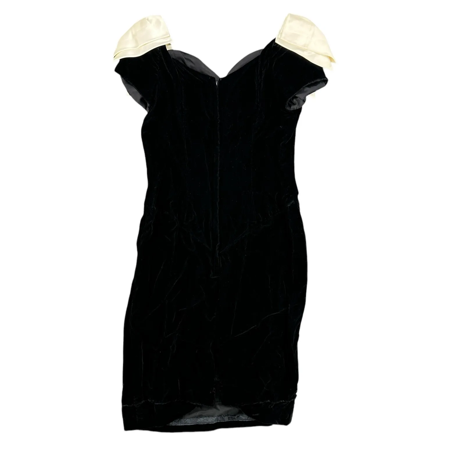 Vintage Nadine 80s Black Velvet Midi Puff Sleeve Bow Detail glam party size 9 Size M - Image 5