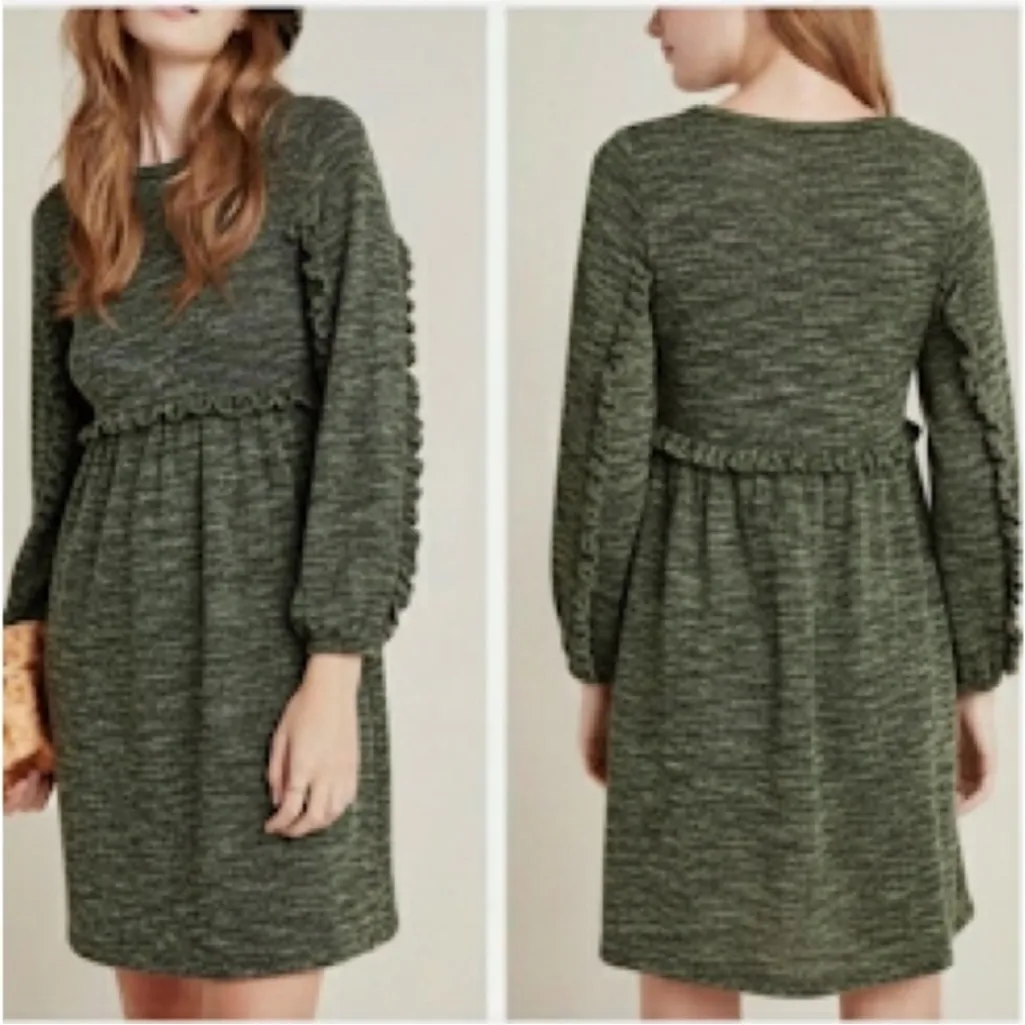 Anthropologie RO & DE Green Long Sleeve Stella Ruffled Mini Dress Size 2X NWT - Image 2