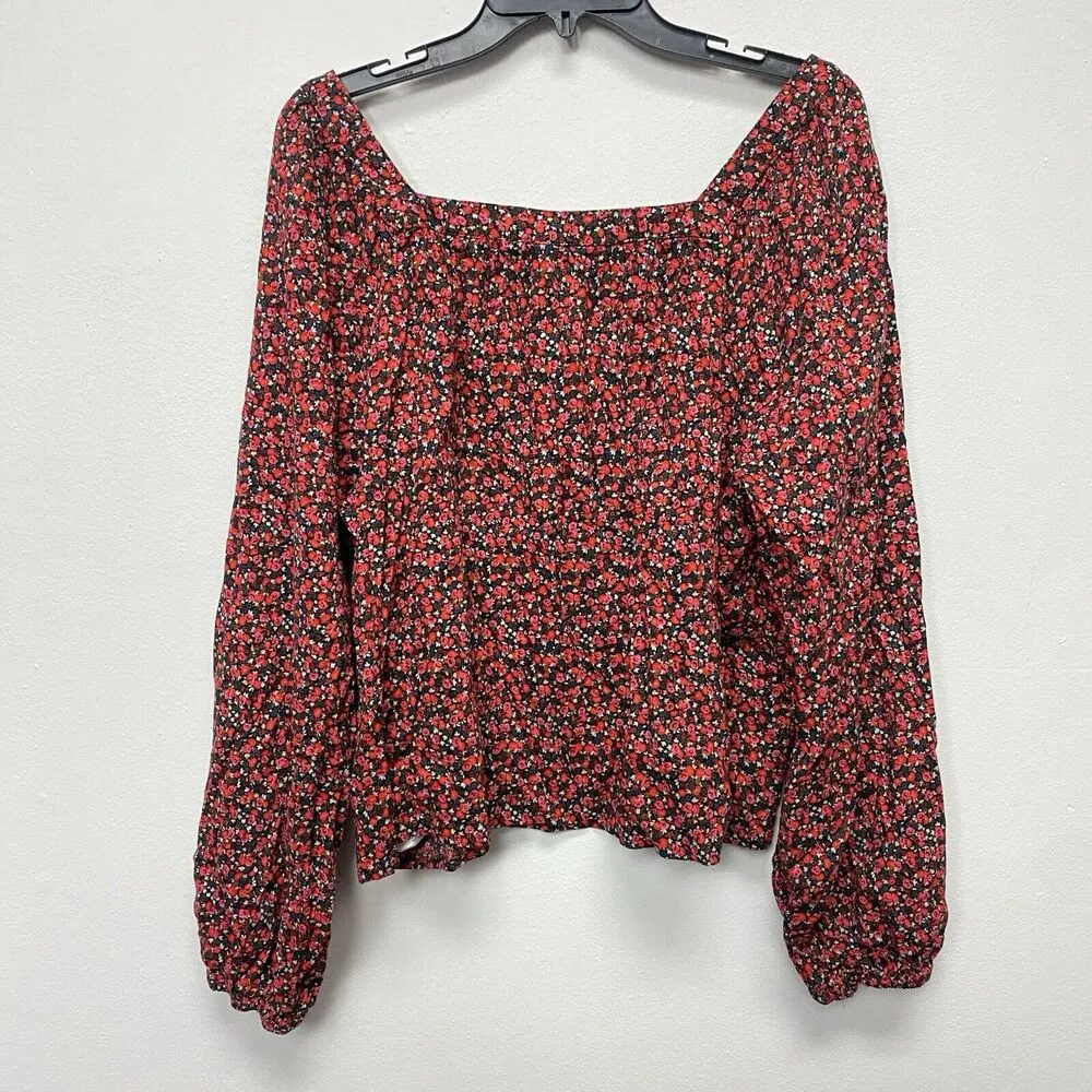 Gap Floral Top Bluse Womens XL Long Sleeve Square Neck Top Red Botanical Spring - Image 6