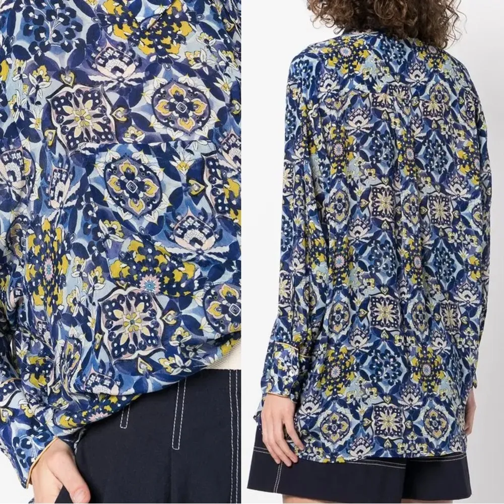CHUFY • Pia Floral Shirt button down Capri Blue oversized flowy medallion print Size XS - Image 12