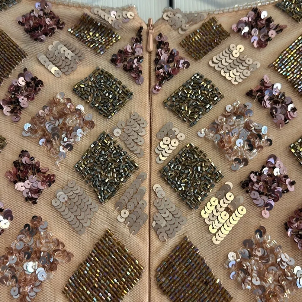 Mac Duggal 5472 Shades of Pink Beaded Sequin Midi Sheath Dress – Size 12 - Image 8